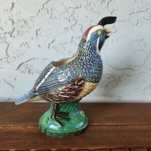 Vintage 1950s Ball Bros Ceramic Quail Bird Figurine Planter Vase 7.3" Tall